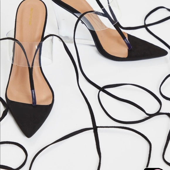 Black Clear Wedge Point Toe Thong Sandals - Picture 2 of 5